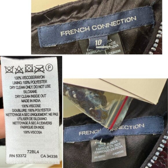 FRENCH CONNECTION Carnival Sequin Black Gold Short Sleeve Top Size 10 - Picture 14 of 16